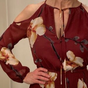 Le Chateau Burgundy Floral Maxi Dress